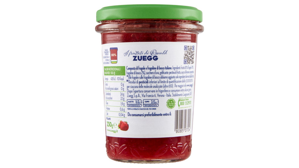 Zuegg I Frutteti Di Oswald Zuegg Zero Residui 100% Da Frutta* Fragole Fragoline Italiane 230 G