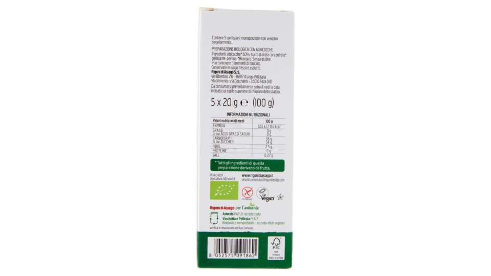 Rigoni Di Asiago Fiordifrutta Albicocche Bio 5 X 20 G
