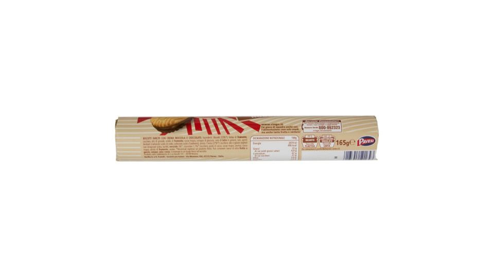 Ringo Nocciola Biscotti Farciti Con Crema Nocciola E Cioccolato Snack Merenda Tubo 165g