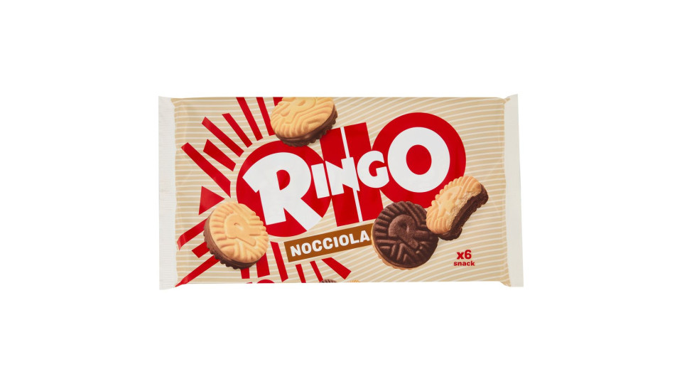 Ringo Nocciola Biscotti Farciti Con Crema Nocciola E Cioccolato Snack Merenda 6 Porzioni 330g
