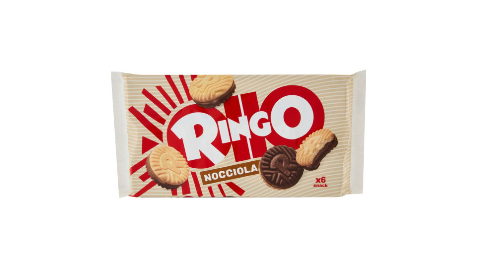 Ringo Nocciola Biscotti Farciti Con Crema Nocciola E Cioccolato Snack Merenda 6 Porzioni 330g