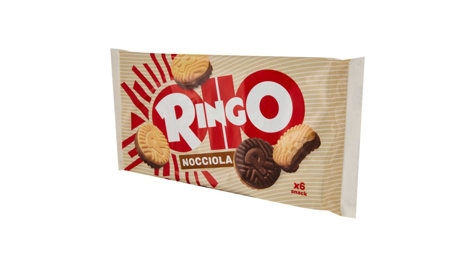 Ringo Nocciola Biscotti Farciti Con Crema Nocciola E Cioccolato Snack Merenda 6 Porzioni 330g