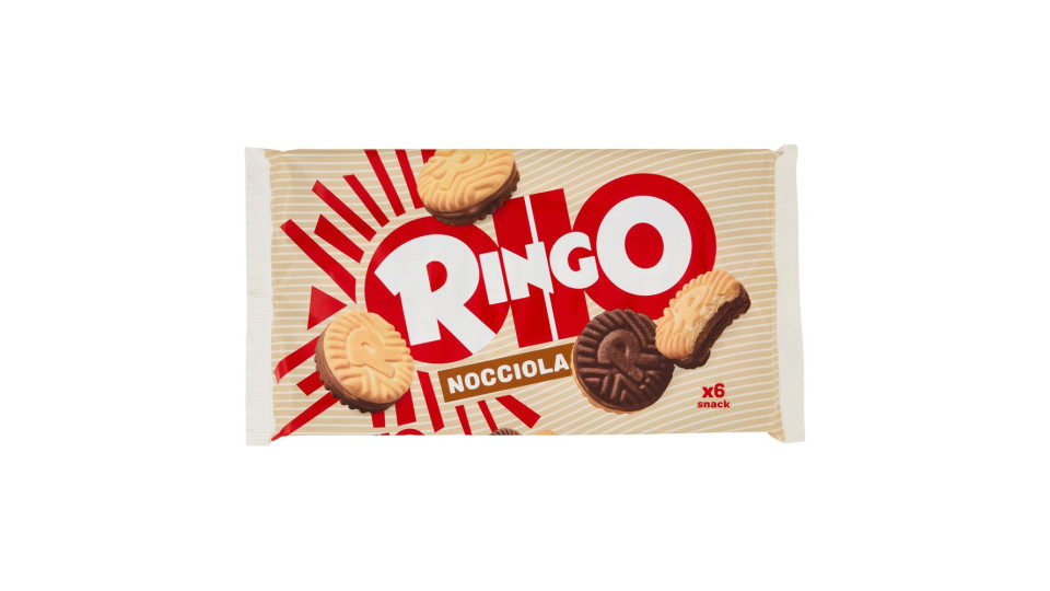 Ringo Nocciola Biscotti Farciti Con Crema Nocciola E Cioccolato Snack Merenda 6 Porzioni 330g