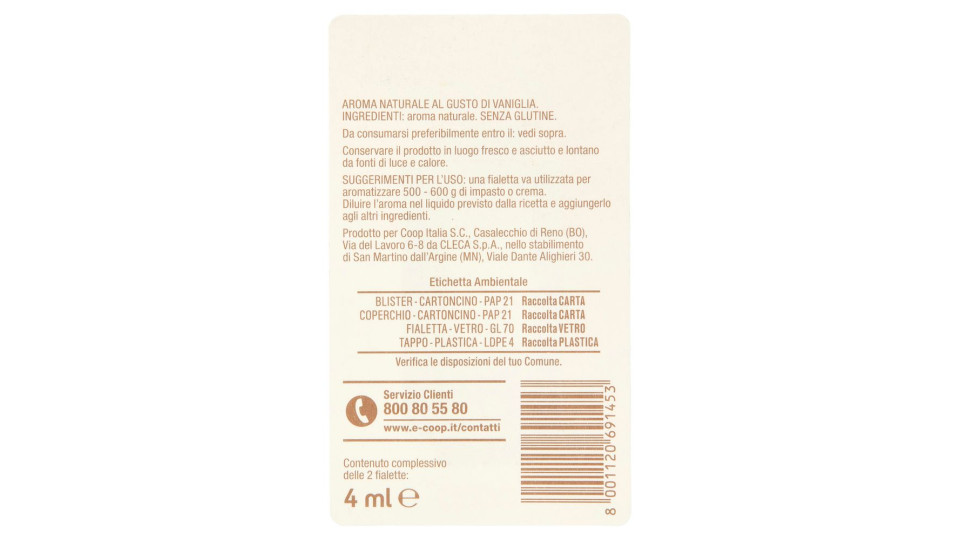Aroma Naturale Gusto Vaniglia 4 Ml