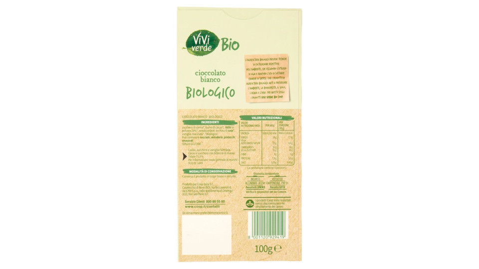 Cioccolato Bianco Biologico 100 G