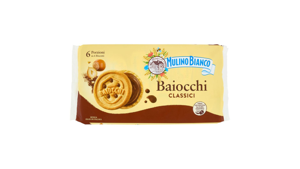 Mulino Bianco Baiocchi Biscotti Snack Farciti Con Crema Alla Nocciola E Cacao 260g