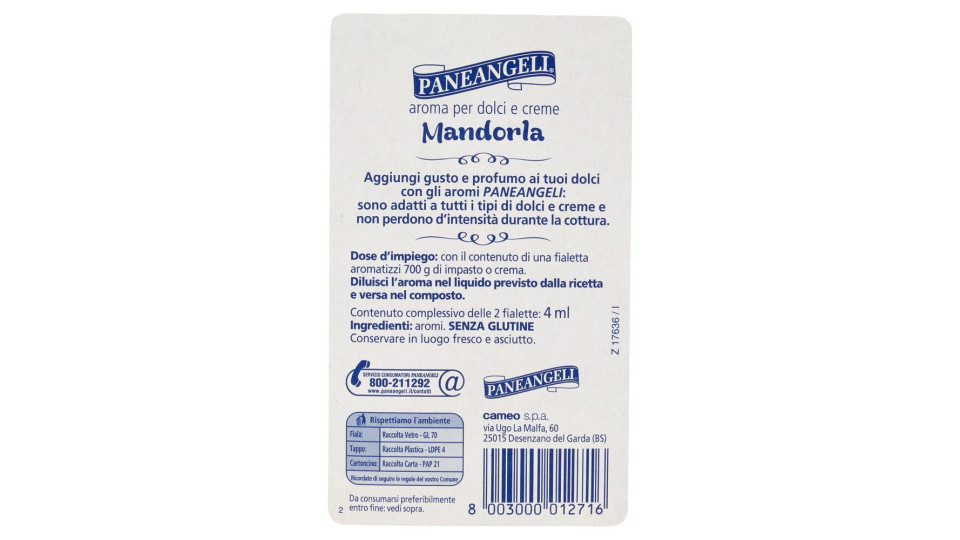 Paneangeli Aroma Per Dolci E Creme Mandorla 2 Fialette 4 Ml