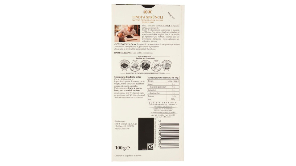 Lindt Excellence Tavoletta Cioccolato Fondente 78% 100 G