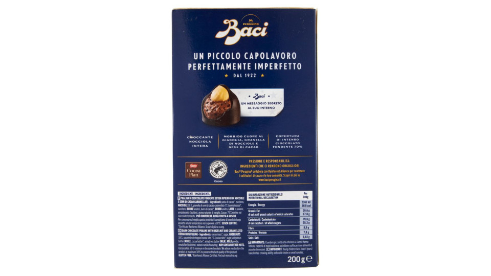 Baci Perugina Fondente 70% Cioccolatini Fondenti Ripieni Al Gianduia Scatola 200g