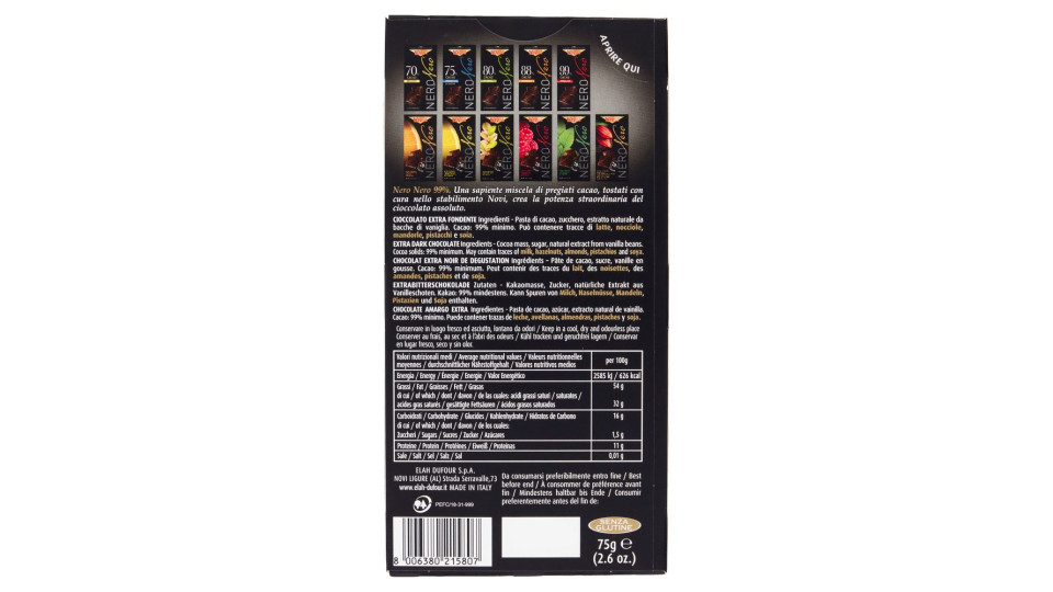 Novi Neronero 99% Cacao Assoluto Extra Fondente 75 G
