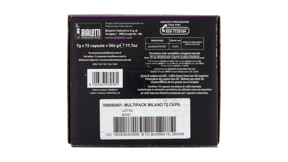 Bialetti Caffè D'italia Espresso Bar Milano 72 Capsule 72 X 7 G