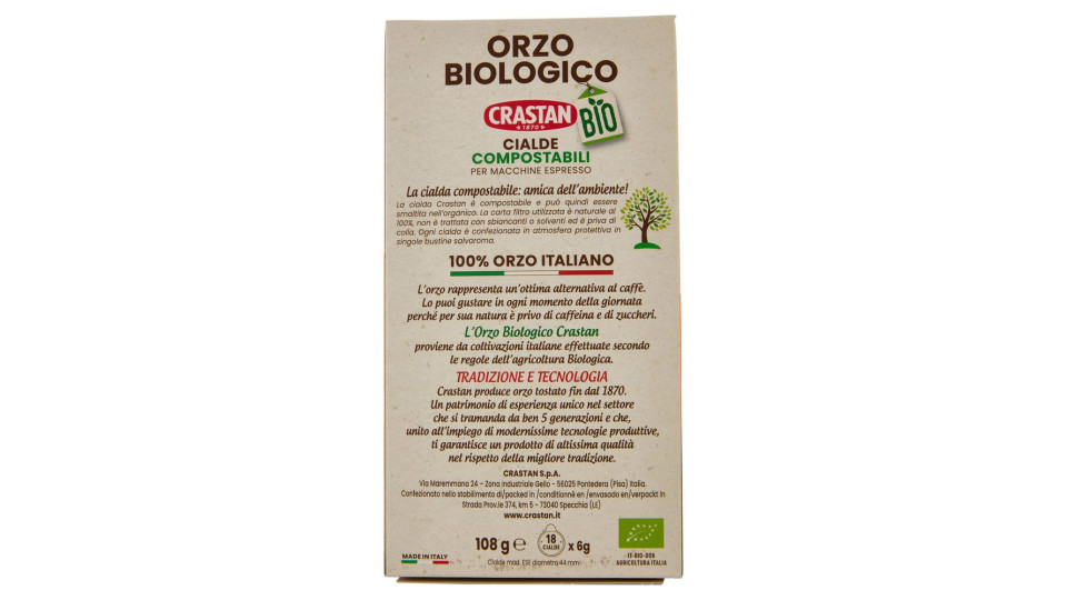 Crastan Bio Orzo Biologico Cialde Compostabili Per Macchine Espresso 18 X 6 G