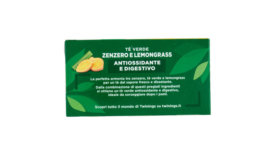 Twinings Zenzero E Lemongrass Tè Verde Aromatizzato Antiossidante E Digestivo 20 Filtri The 40 G