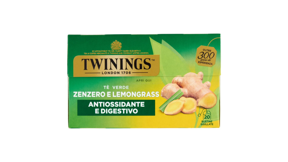 Twinings Zenzero E Lemongrass Tè Verde Aromatizzato Antiossidante E Digestivo 20 Filtri The 40 G