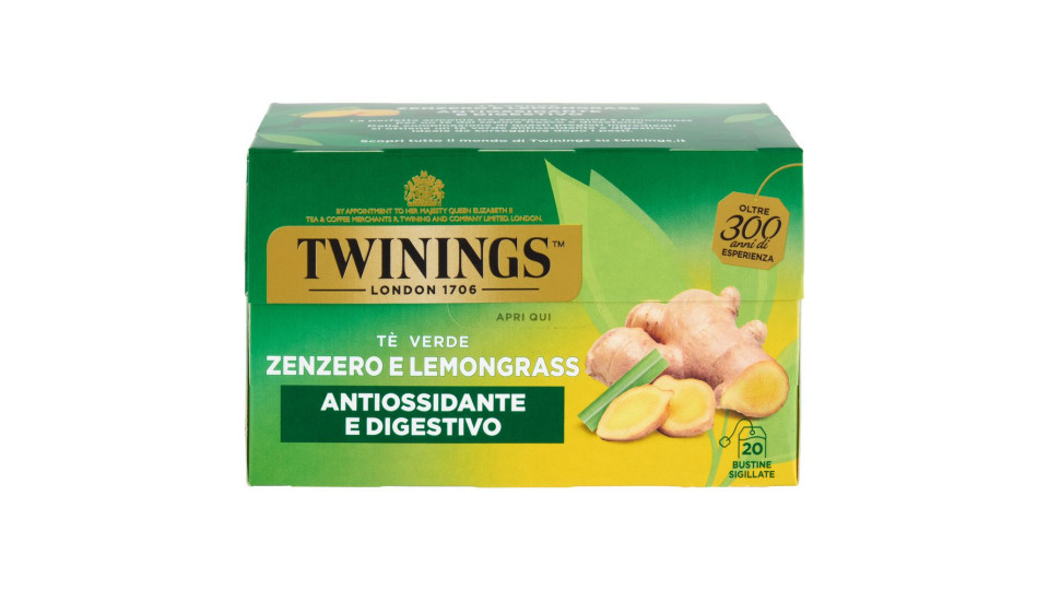 Twinings Zenzero E Lemongrass Tè Verde Aromatizzato Antiossidante E Digestivo 20 Filtri The 40 G
