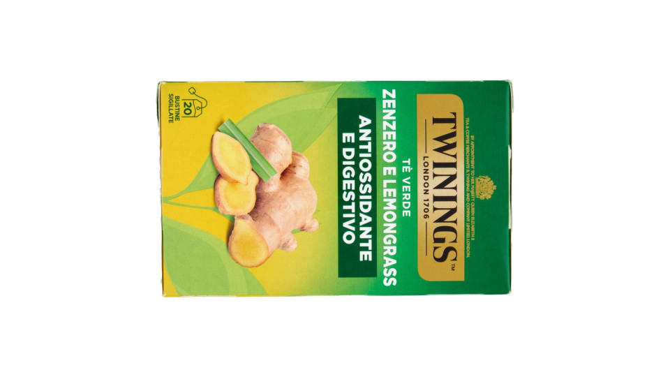 Twinings Zenzero E Lemongrass Tè Verde Aromatizzato Antiossidante E Digestivo 20 Filtri The 40 G
