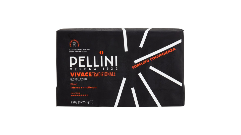 Pellini Vivace Tradizionale Gusto Classico Macinato Moka & Filtro 3 X 250 G