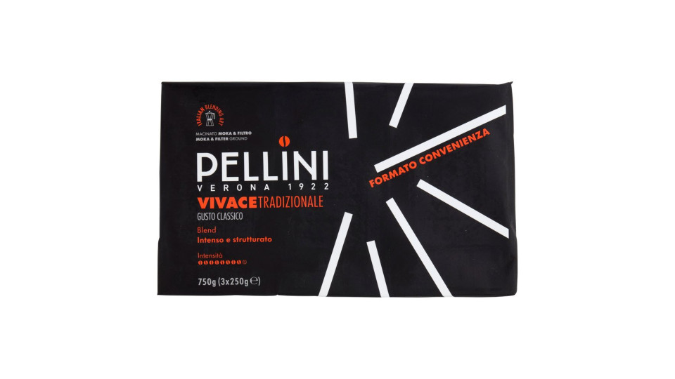Pellini Vivace Tradizionale Gusto Classico Macinato Moka & Filtro 3 X 250 G