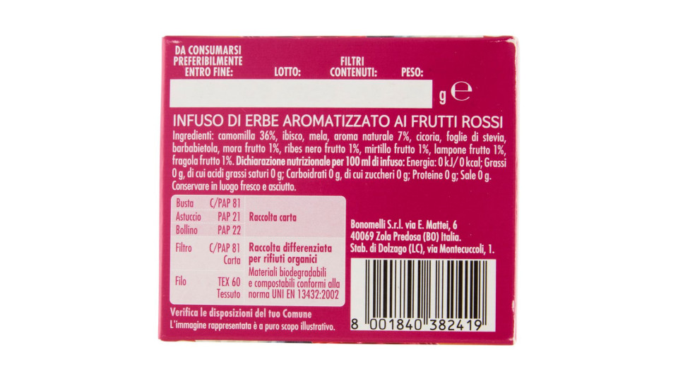 Bonomelli Infusi Armoniosi 100% Naturali Camomilla E Frutti Rossi 12 Filtri 24 G