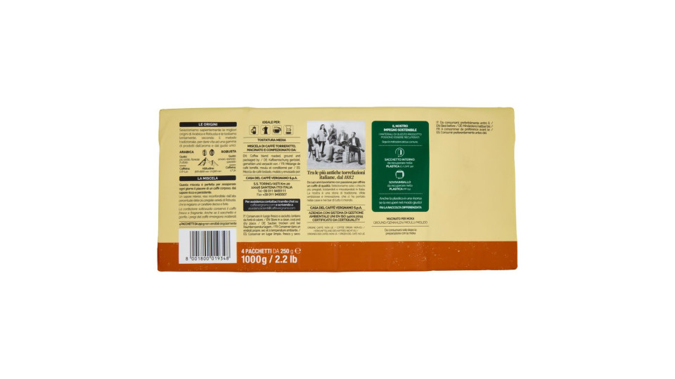 Caffè Vergnano 1882 Granaroma Miscela Ricca Macinatura Moka 4 X 250 G