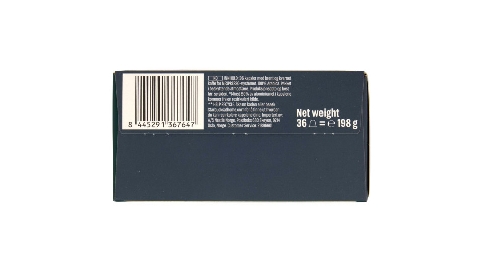 Starbucks Espresso Roast By Nespresso Caffè 36 Capsule 198g