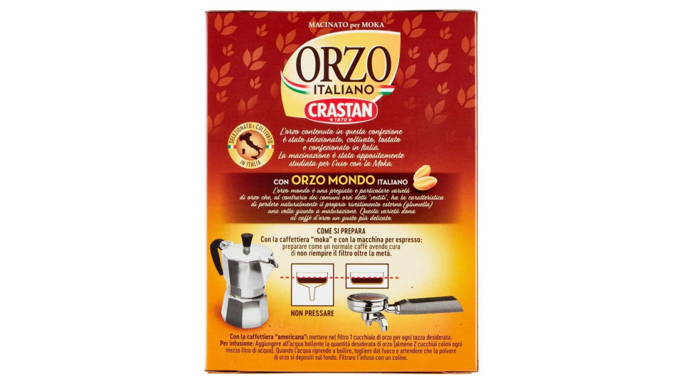 Crastan Orzo Italiano Macinato Per Moka Con Orzo Mondo Italiano 500 G