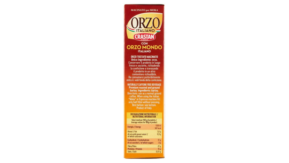 Crastan Orzo Italiano Macinato Per Moka Con Orzo Mondo Italiano 500 G