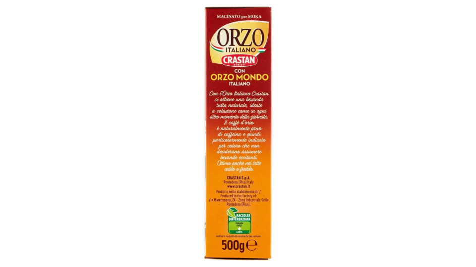 Crastan Orzo Italiano Macinato Per Moka Con Orzo Mondo Italiano 500 G