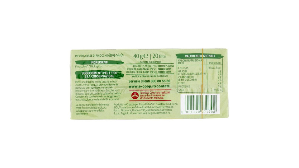 Infuso Di Finocchio Biologico 20 Filtri 40 G