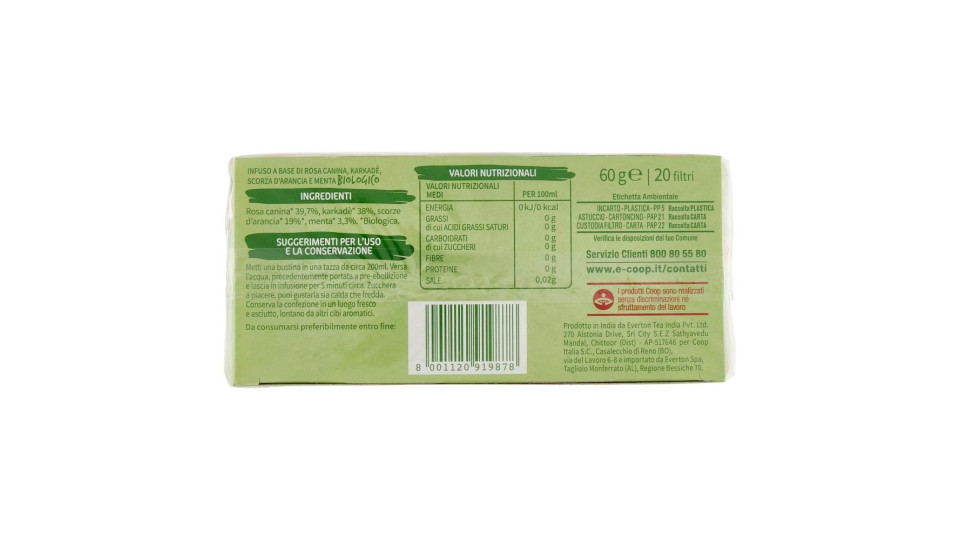 Infuso Frutti Misti Con Rosa Canina, Karkadè, Scorze D'arancia, Menta Biologico 20 Filtri 60 G