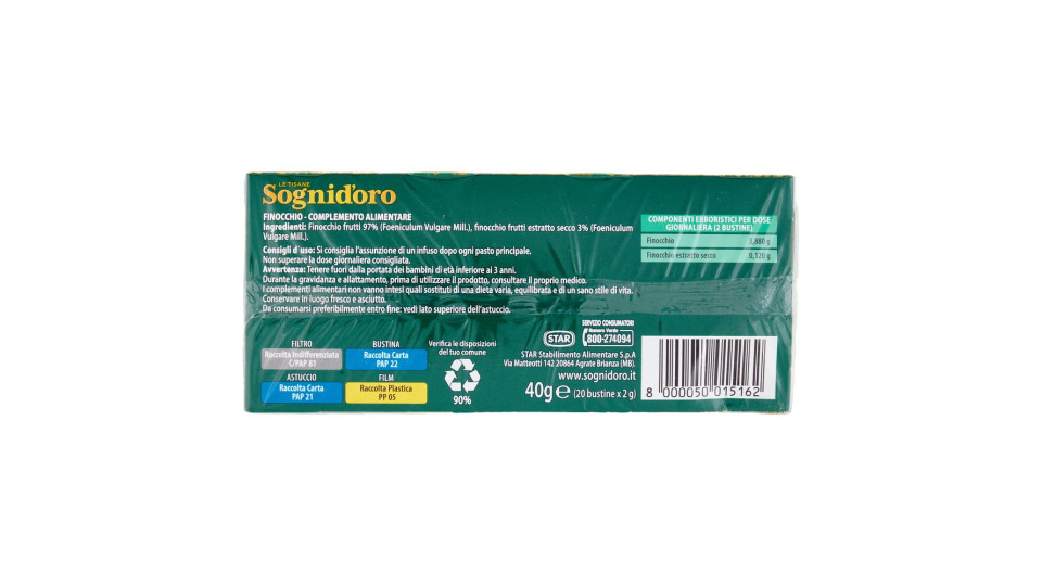 Sognid'oro Le Tisane Finocchio Bustine 20 X 2 G