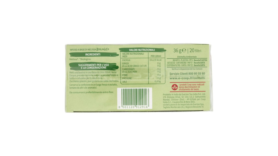 Infuso Di Melissa Biologico 20 Filtri 36 G