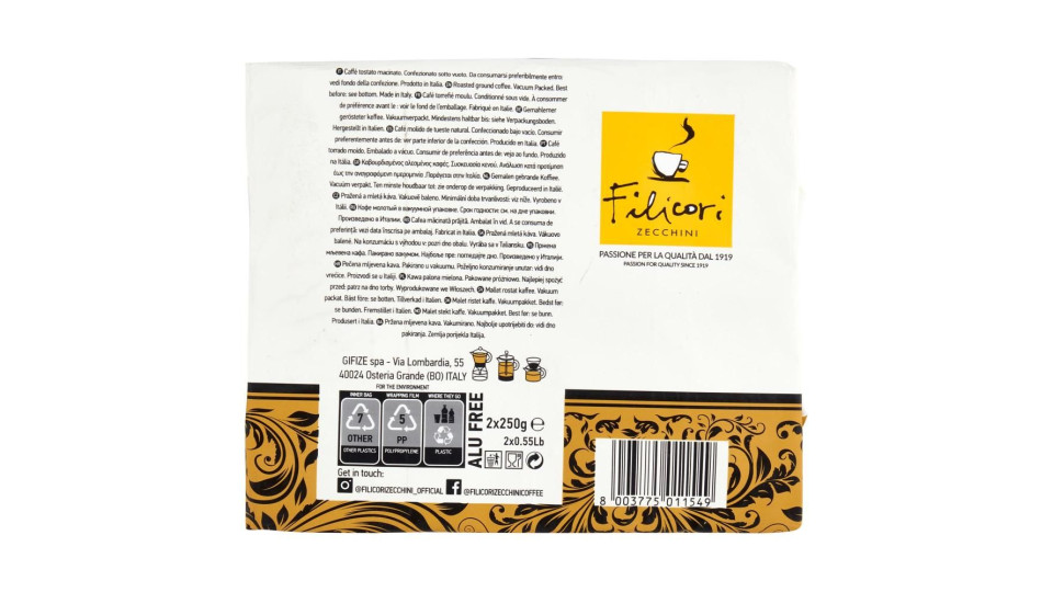Filicori Zecchini Caffè Per Moka 100% Arabica 2 X 250 G