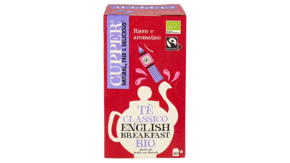 Cupper English Breakfast Tè Nero Bio Fairtrade, Tè Ceylon Pieno E Rinfrescante, 20 Bustine 44 G