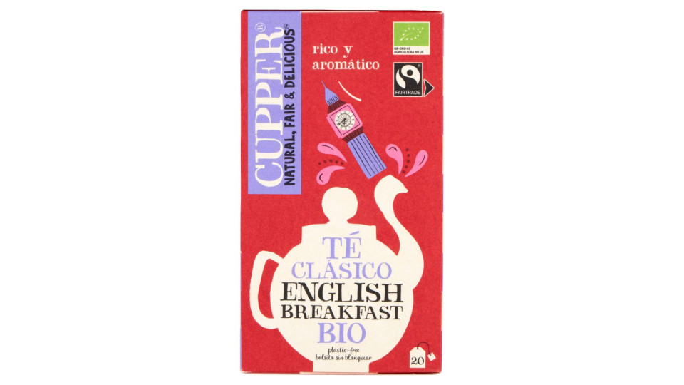 Cupper English Breakfast Tè Nero Bio Fairtrade, Tè Ceylon Pieno E Rinfrescante, 20 Bustine 44 G
