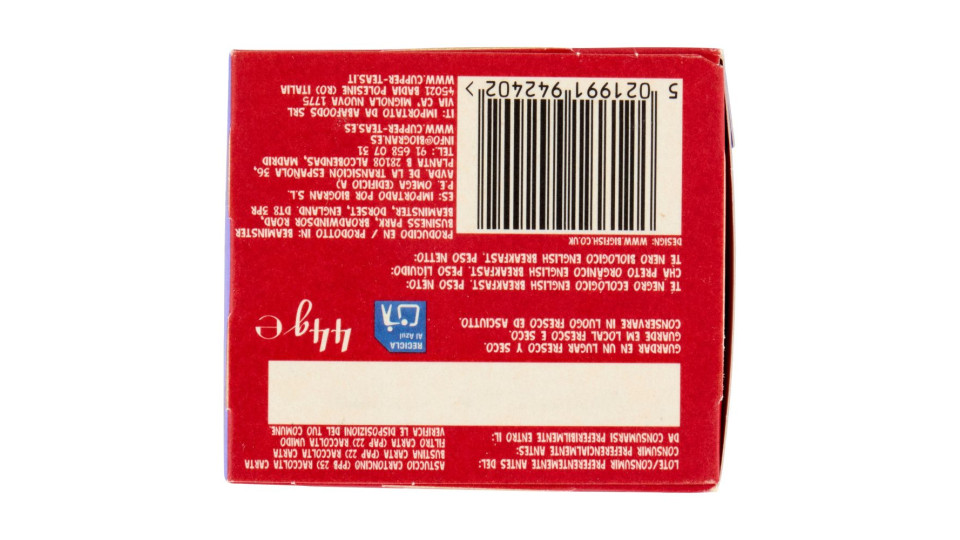 Cupper English Breakfast Tè Nero Bio Fairtrade, Tè Ceylon Pieno E Rinfrescante, 20 Bustine 44 G