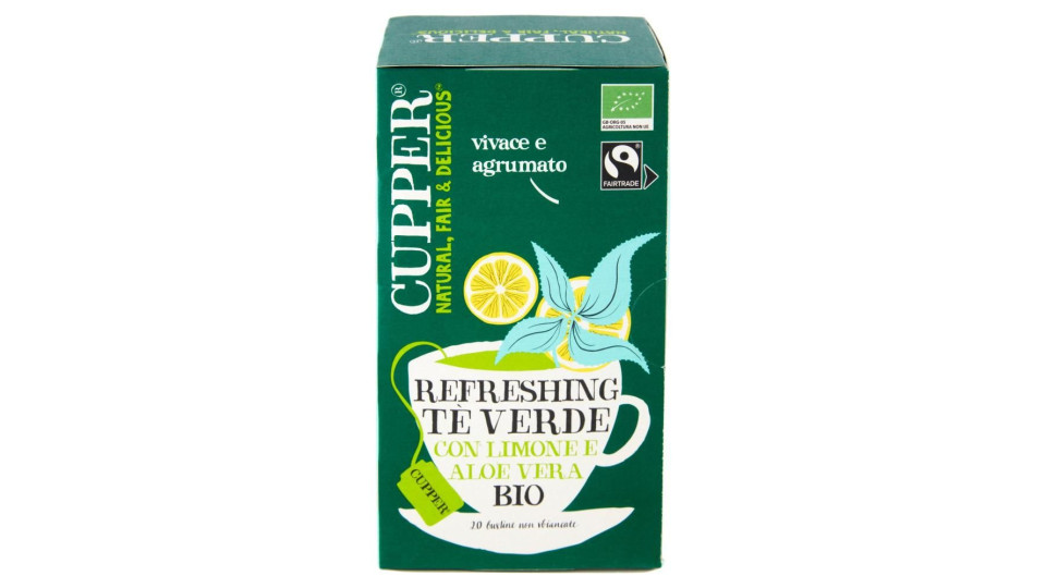 Cupper Tè Verde Al Limone Aloe Vera Bio Fairtrade, Tè Con Gusto Vivace E Agrumato, 20 Bustine 37 G