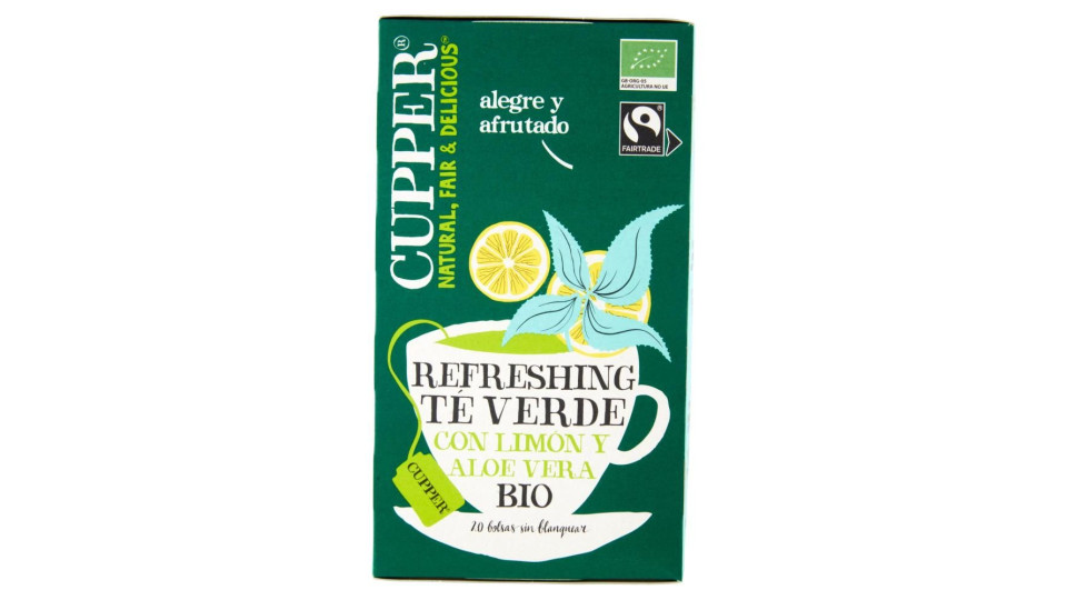 Cupper Tè Verde Al Limone Aloe Vera Bio Fairtrade, Tè Con Gusto Vivace E Agrumato, 20 Bustine 37 G
