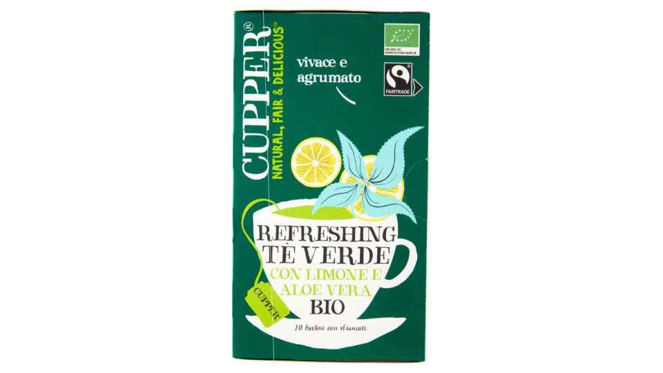 Cupper Tè Verde Al Limone Aloe Vera Bio Fairtrade, Tè Con Gusto Vivace E Agrumato, 20 Bustine 37 G