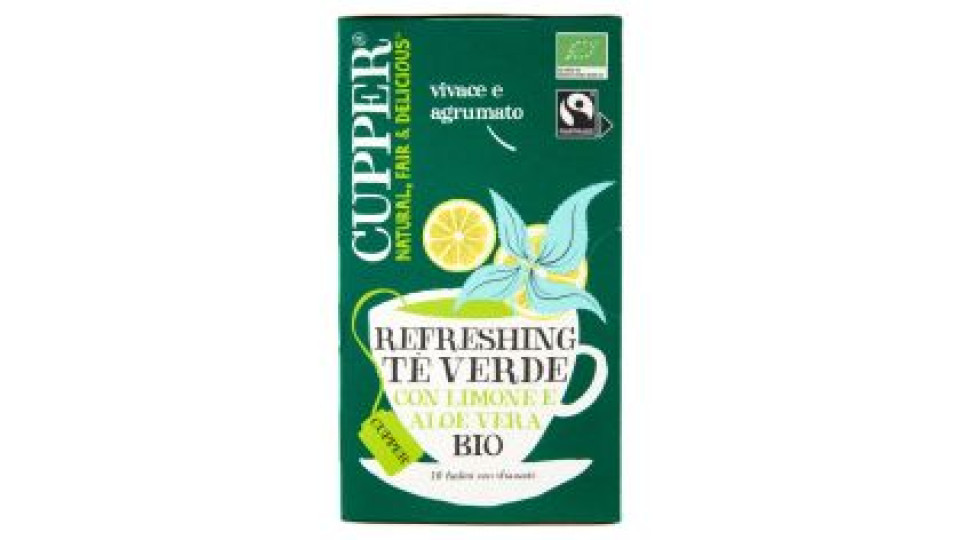 Cupper Tè Verde Al Limone Aloe Vera Bio Fairtrade, Tè Con Gusto Vivace E Agrumato, 20 Bustine 37 G