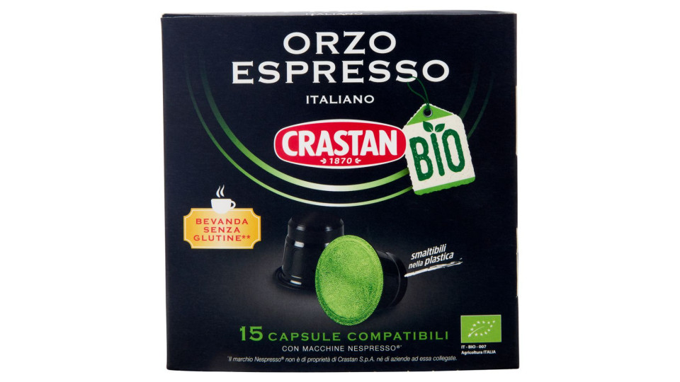 Crastan Bio Orzo Espresso Italiano 15 Capsule Compatibili Con Macchine Nespresso* 15 X 2,6 G