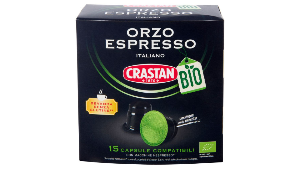 Crastan Bio Orzo Espresso Italiano 15 Capsule Compatibili Con Macchine Nespresso* 15 X 2,6 G
