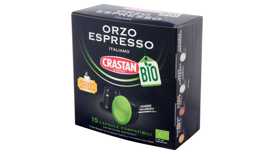 Crastan Bio Orzo Espresso Italiano 15 Capsule Compatibili Con Macchine Nespresso* 15 X 2,6 G