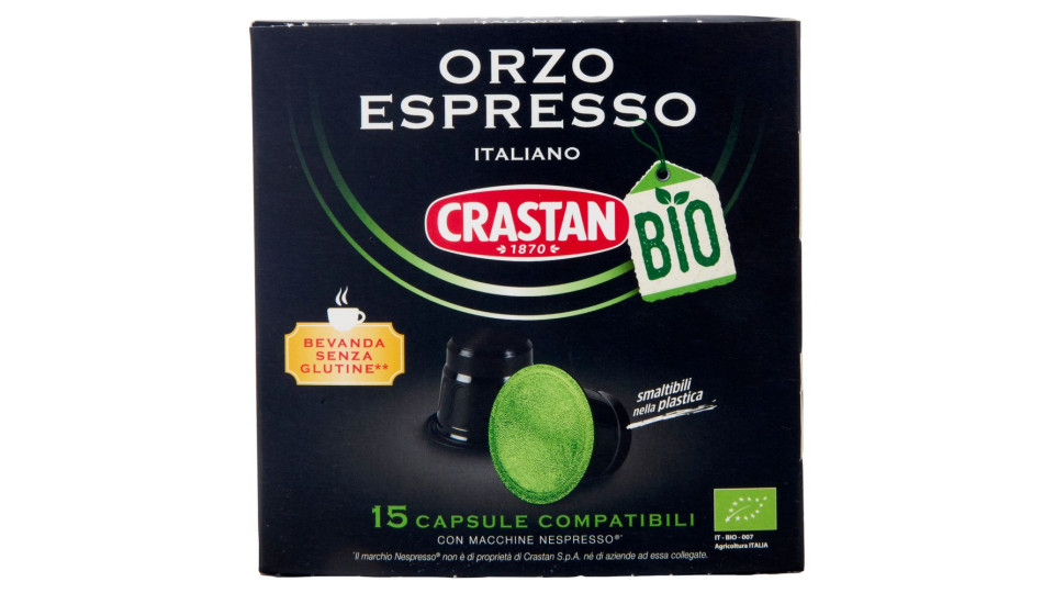 Crastan Bio Orzo Espresso Italiano 15 Capsule Compatibili Con Macchine Nespresso* 15 X 2,6 G