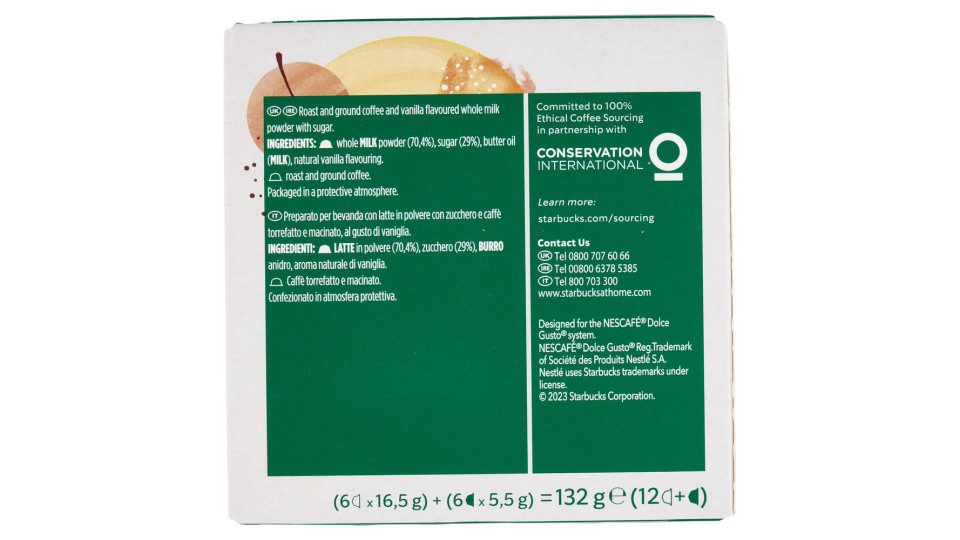 Starbucks Madagascar Vanilla Macchiato By Nescafé Dolce Gusto Latte Vaniglia E Caffè 12 Capsule 132g