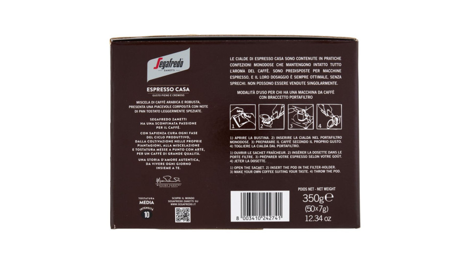 Segafredo Zanetti Espresso Casa Cialde Compostabili* 50 X 7 G