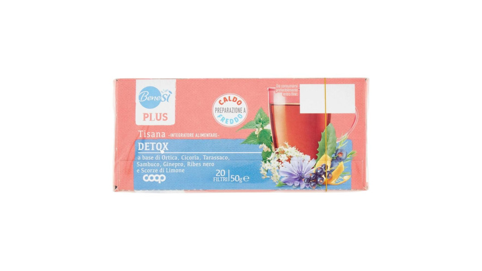 Plus Tisana Detox Ortica, Cicoria, Tarassaco, Sambuco, Ginepro, Ribes Nero E Limone 20 Filtri 50 G