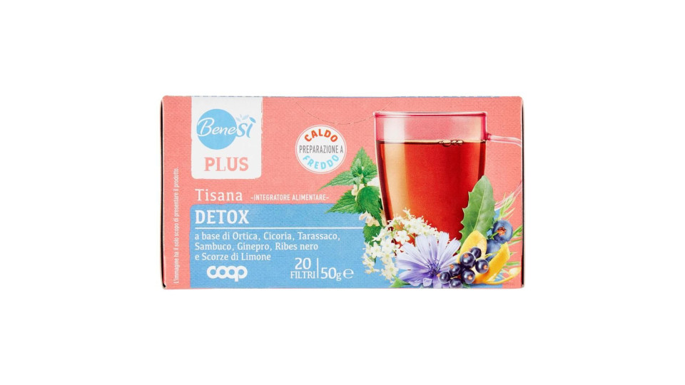Plus Tisana Detox Ortica, Cicoria, Tarassaco, Sambuco, Ginepro, Ribes Nero E Limone 20 Filtri 50 G