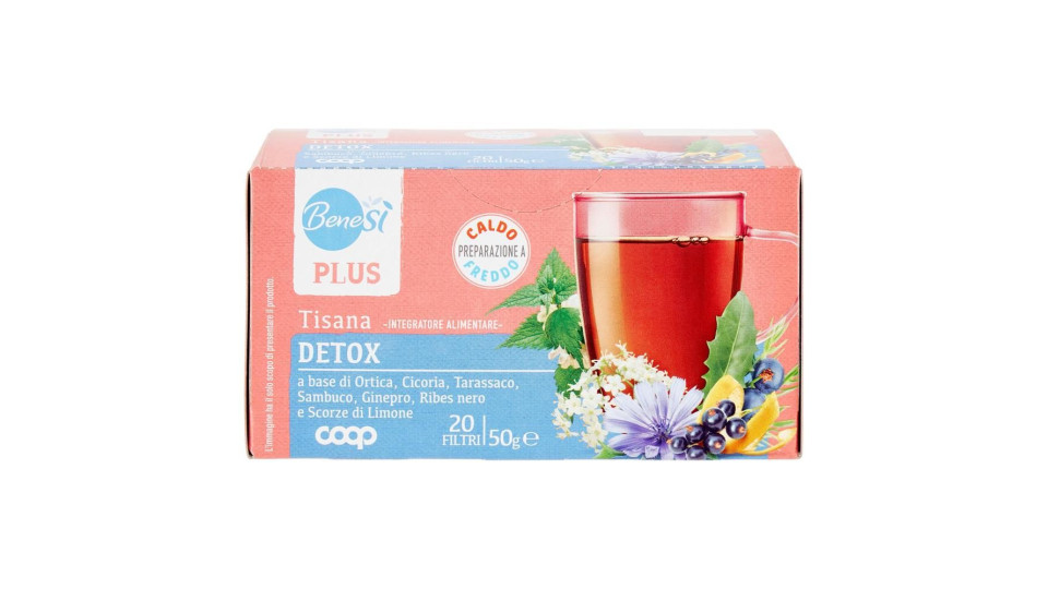 Plus Tisana Detox Ortica, Cicoria, Tarassaco, Sambuco, Ginepro, Ribes Nero E Limone 20 Filtri 50 G