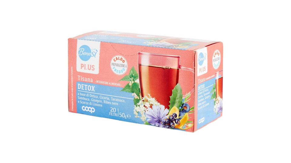 Plus Tisana Detox Ortica, Cicoria, Tarassaco, Sambuco, Ginepro, Ribes Nero E Limone 20 Filtri 50 G